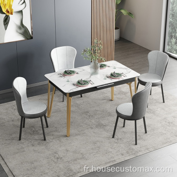 Table de salle à manger escamotable en pierre frittée cadre doré